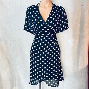 Navy polka dot dress adjustable size knee length dress